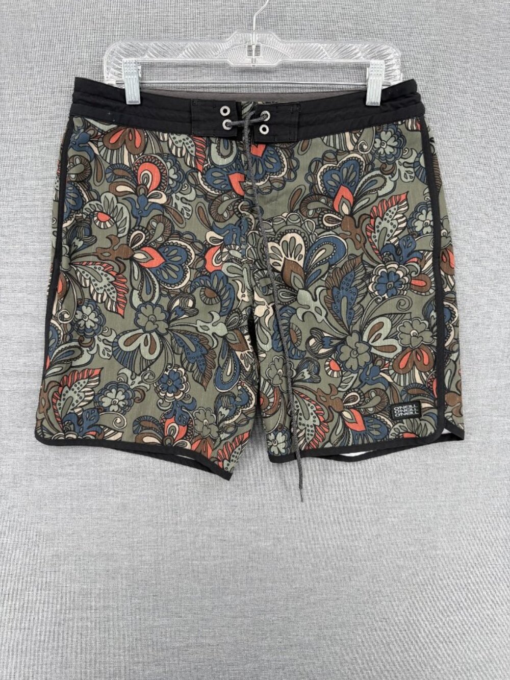 O'Neill Cruzer Scallop Board Shorts Mens 32 7" Dark Olive Paisley Swim Trunks